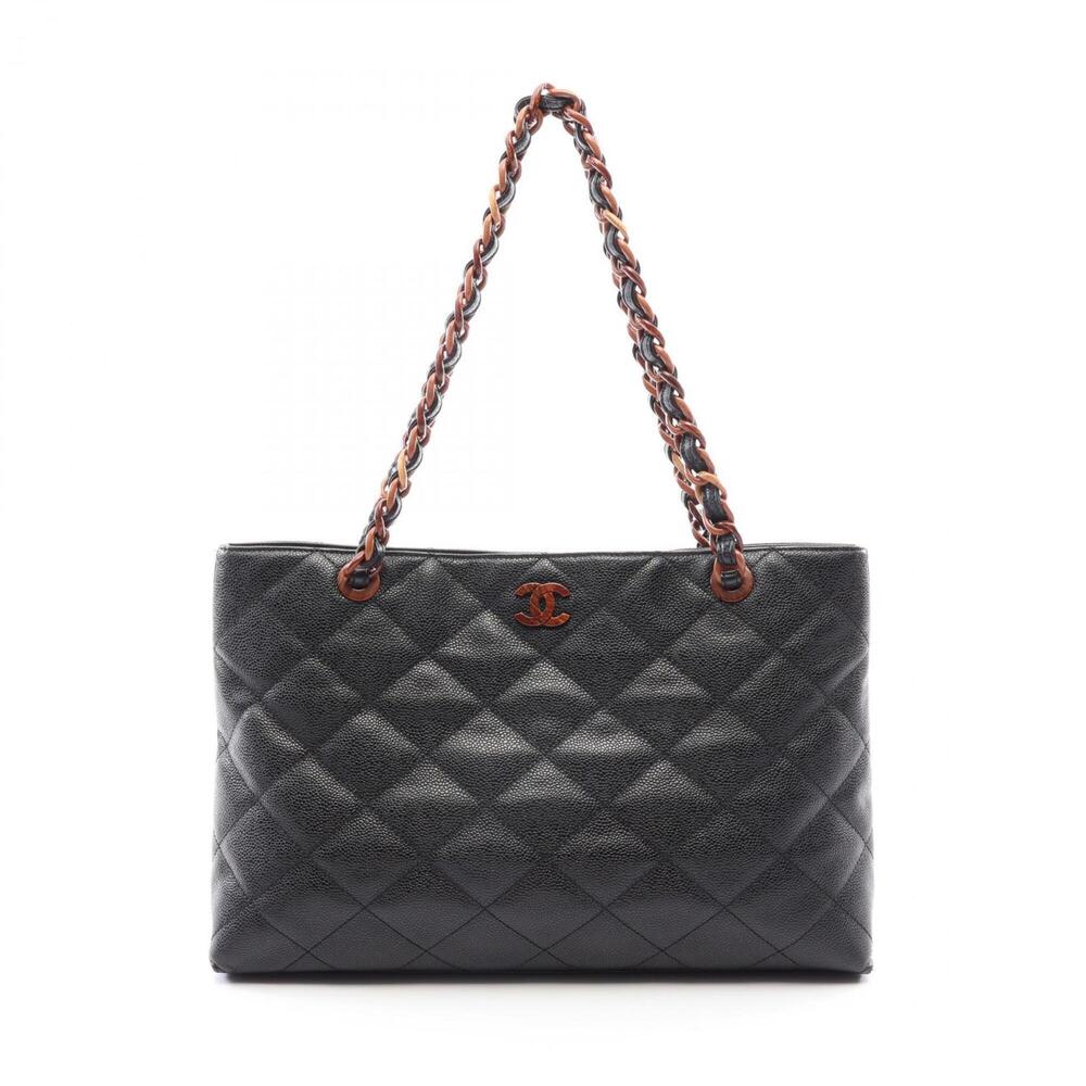 Chanel Matelassé Wood-Look Chain Tote Bag/Handbag, Caviar Leather (Grained Ca...